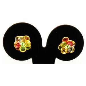Vintage Colorful Crystal Flower Stud Earrings Gold Tone Multicolor Lightweight